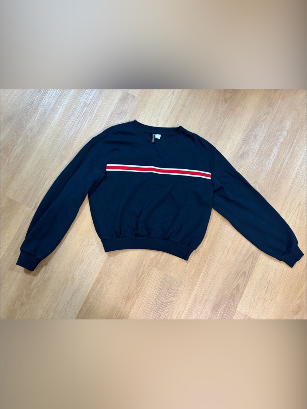H&M Navy Crewneck Sweater with Red and White Stripe